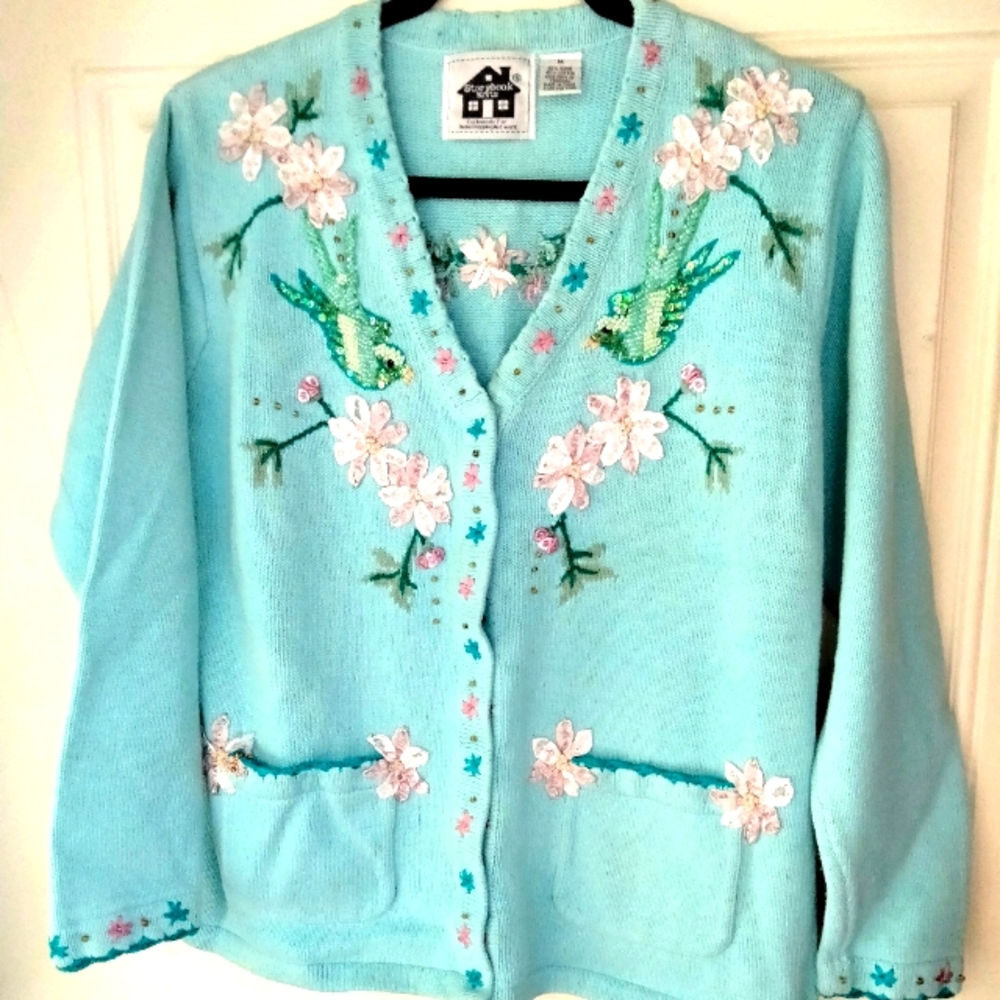 Heirloom Birds and Flowers Sweater HSN size M